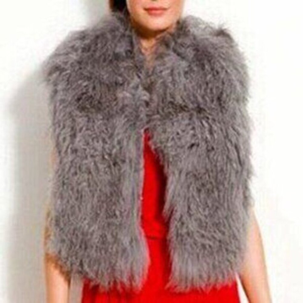 💥STUNNING💥100% Genuine Mongolian Curly Lamb Fur Oversized Vest in Gray